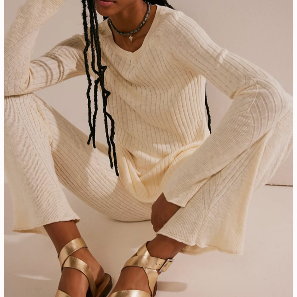 Free People Cream Ribbed Sweater - Picture 2 of 8